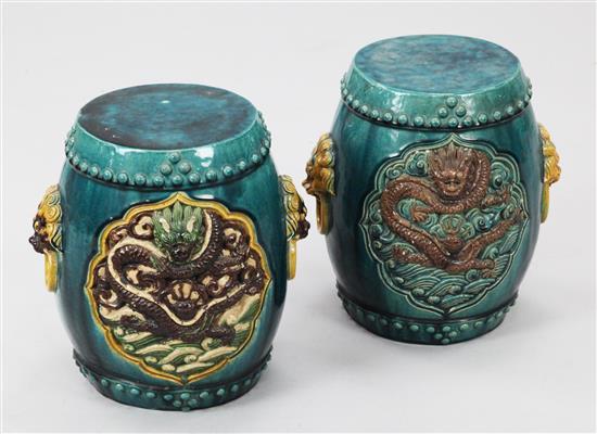 Two Cantonese polychrome stoneware garden seats, early 20th century, height 33cm